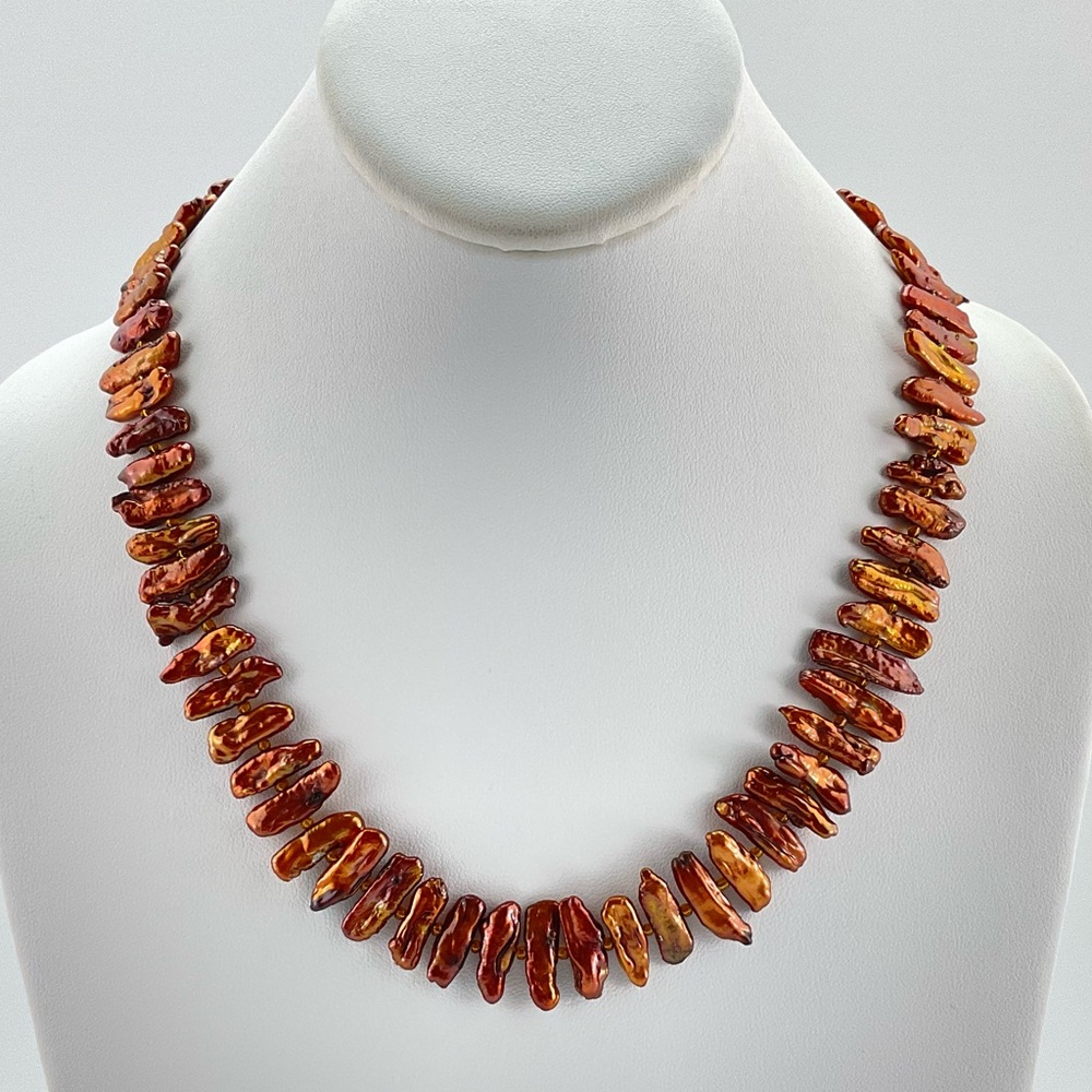 Host Pick! Biwa Pearl Necklace, Copper Stick Pearls, Artisan Statement Necklace